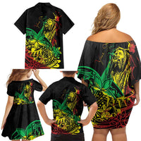 Personalised Reggae Jawaiian Festive Family Matching Off Shoulder Short Dress and Hawaiian Shirt Mix Polynesian LT7 - Polynesian Pride