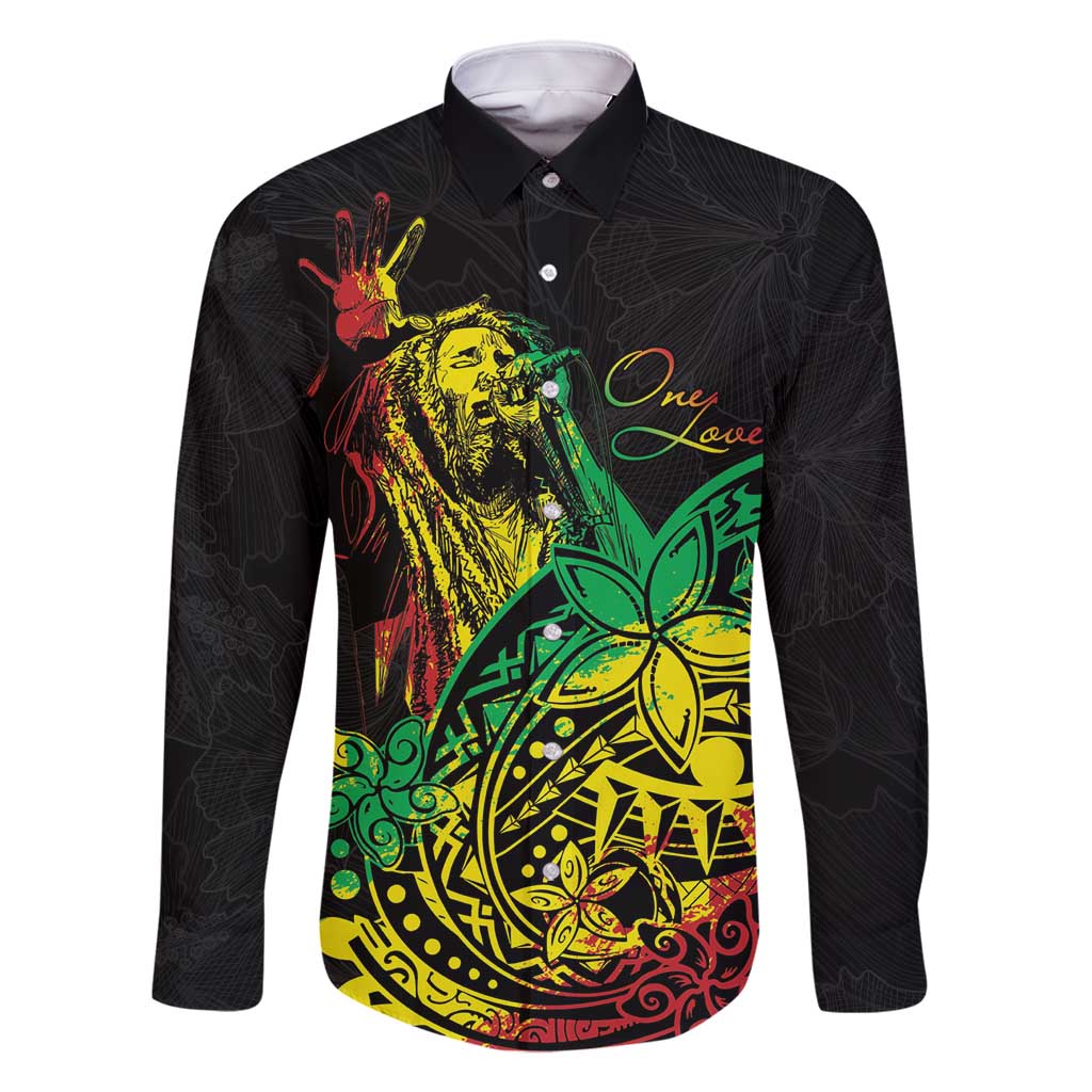 Personalised Reggae Jawaiian Festive Family Matching Off Shoulder Short Dress and Hawaiian Shirt Mix Polynesian LT7 Dad's Shirt - Long Sleeve Reggae - Polynesian Pride