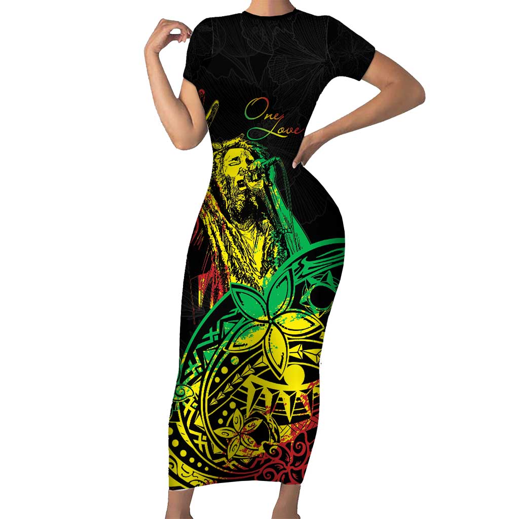 Personalised Reggae Jawaiian Festive Family Matching Short Sleeve Bodycon Dress and Hawaiian Shirt Mix Polynesian LT7 Mom's Dress Reggae - Polynesian Pride