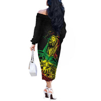 Personalised Reggae Jawaiian Festive Off The Shoulder Long Sleeve Dress Mix Polynesian LT7 - Polynesian Pride