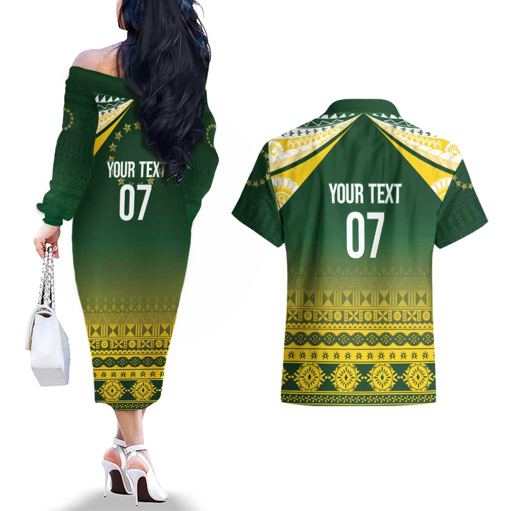 Cook Islands Rugby Custom Couples Matching Off The Shoulder Long Sleeve Dress and Hawaiian Shirt Kuki Avaiki LT7 - Polynesian Pride