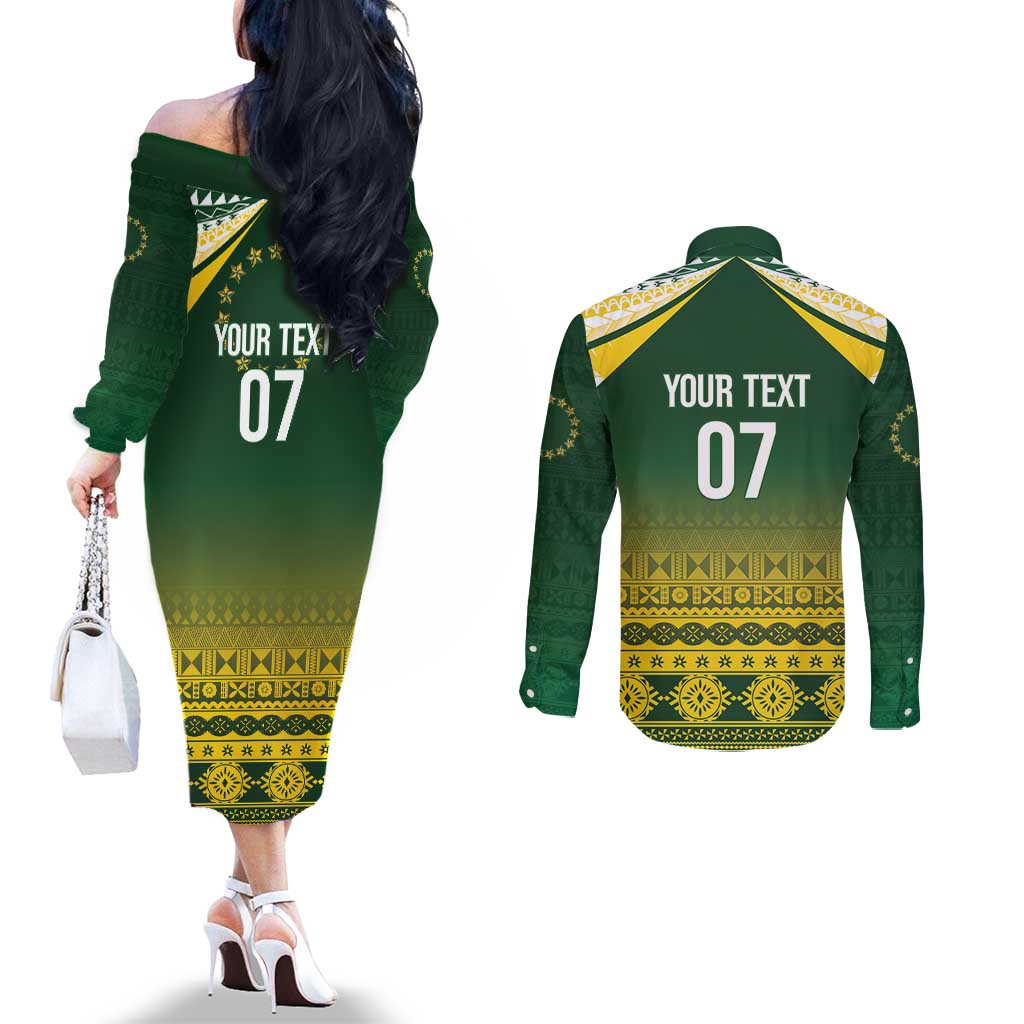 Cook Islands Rugby Custom Couples Matching Off The Shoulder Long Sleeve Dress and Long Sleeve Button Shirt Kuki Avaiki LT7 - Polynesian Pride