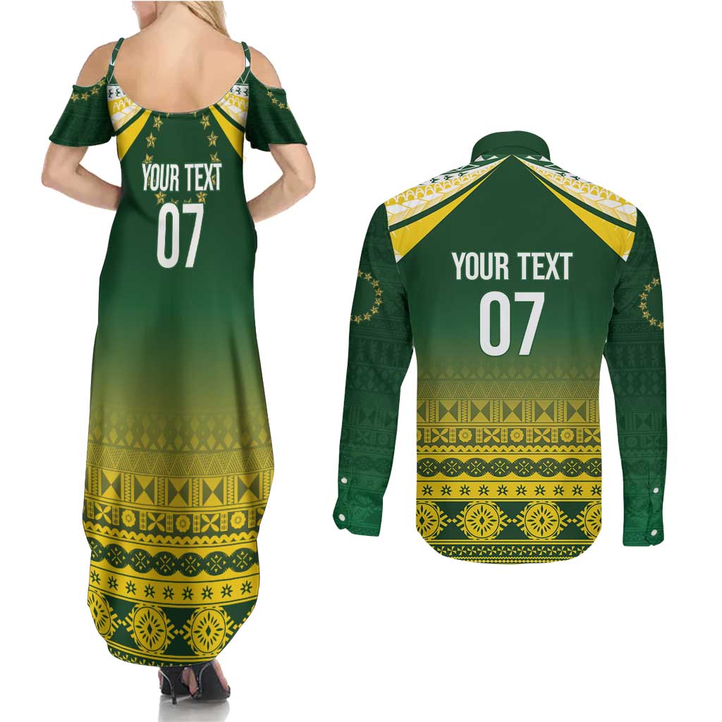 Cook Islands Rugby Custom Couples Matching Summer Maxi Dress and Long Sleeve Button Shirt Kuki Avaiki - Polynesian Pride