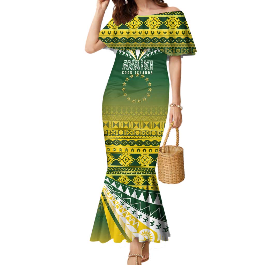 Cook Islands Rugby Custom Family Matching Mermaid Dress and Hawaiian Shirt Kuki Avaiki LT7 Mom's Dress Yellow Green - Polynesian Pride