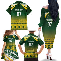 Cook Islands Rugby Custom Family Matching Off The Shoulder Long Sleeve Dress and Hawaiian Shirt Kuki Avaiki LT7 - Polynesian Pride
