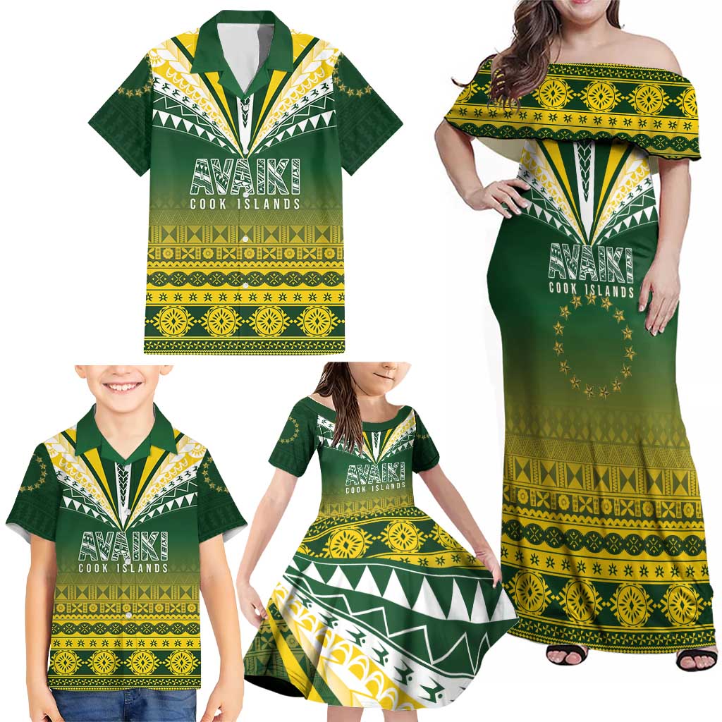 Cook Islands Rugby Custom Family Matching Off Shoulder Maxi Dress and Hawaiian Shirt Kuki Avaiki LT7 - Polynesian Pride