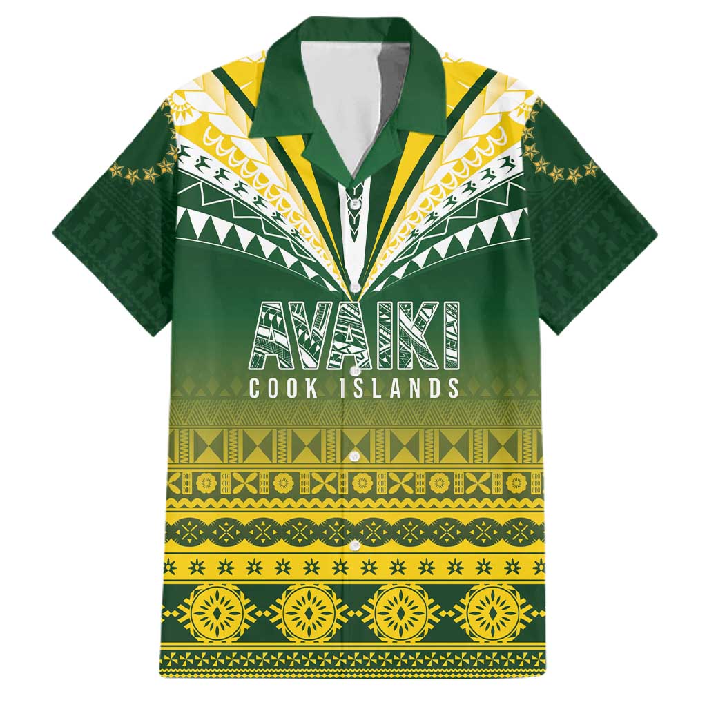 Cook Islands Rugby Custom Family Matching Off Shoulder Maxi Dress and Hawaiian Shirt Kuki Avaiki LT7 Dad's Shirt - Short Sleeve Yellow Green - Polynesian Pride