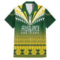 Cook Islands Rugby Custom Family Matching Puletasi and Hawaiian Shirt Kuki Avaiki LT7 Dad's Shirt - Short Sleeve Yellow Green - Polynesian Pride
