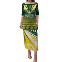 Cook Islands Rugby Custom Family Matching Puletasi and Hawaiian Shirt Kuki Avaiki LT7 Mom's Dress Yellow Green - Polynesian Pride