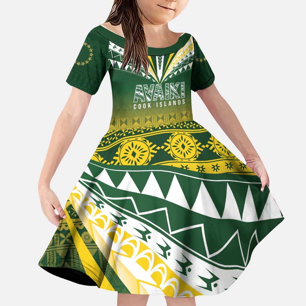 Cook Islands Rugby Custom Family Matching Summer Maxi Dress and Hawaiian Shirt Kuki Avaiki LT7 Daughter's Dress Yellow Green - Polynesian Pride