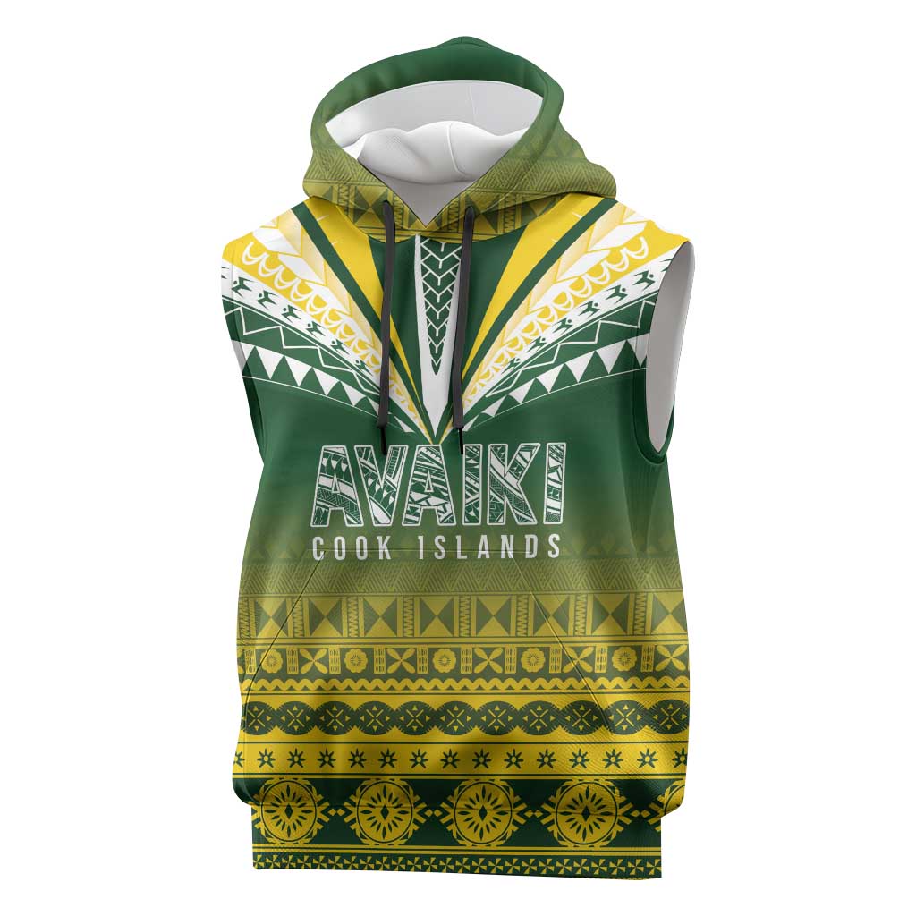 Cook Islands Rugby Custom Sleeveless Hoodie Kuki Avaiki LT7 Yellow Green - Polynesian Pride