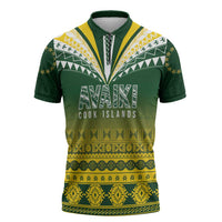 Cook Islands Rugby Custom Zipper Polo Shirt Kuki Avaiki LT7 Yellow Green - Polynesian Pride