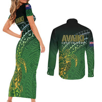 Cook Islands Rugby Kuki Avaiki Couples Matching Short Sleeve Bodycon Dress and Long Sleeve Button Shirt Tribal Turtle LT7 - Polynesian Pride