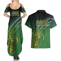 Cook Islands Rugby Kuki Avaiki Couples Matching Summer Maxi Dress and Hawaiian Shirt Tribal Turtle LT7 - Polynesian Pride