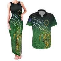 Cook Islands Rugby Kuki Avaiki Couples Matching Tank Maxi Dress and Hawaiian Shirt Tribal Turtle LT7 Dark Green - Polynesian Pride