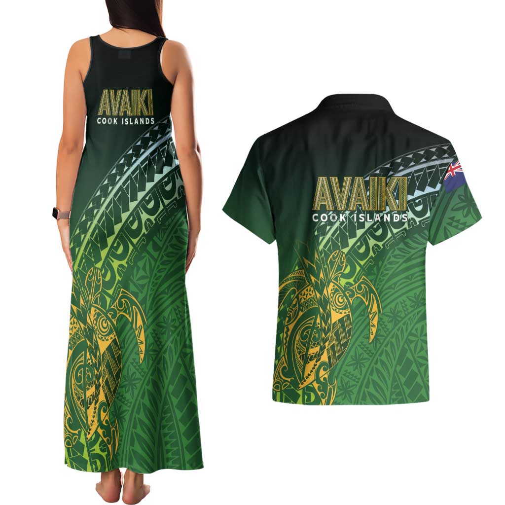 Cook Islands Rugby Kuki Avaiki Couples Matching Tank Maxi Dress and Hawaiian Shirt Tribal Turtle LT7 - Polynesian Pride
