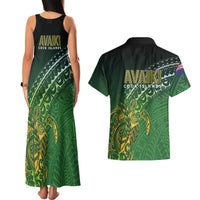 Cook Islands Rugby Kuki Avaiki Couples Matching Tank Maxi Dress and Hawaiian Shirt Tribal Turtle LT7 - Polynesian Pride