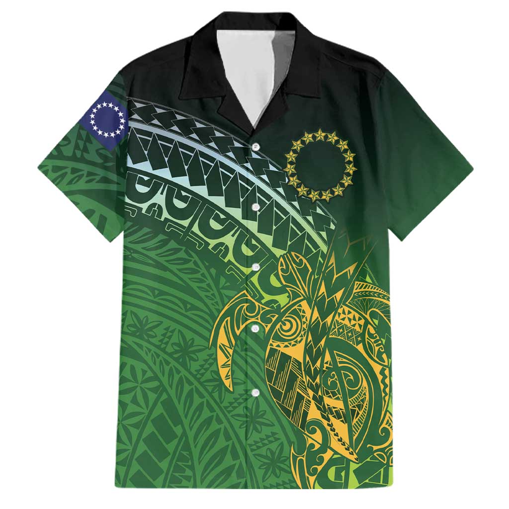 Cook Islands Rugby Kuki Avaiki Family Matching Off Shoulder Short Dress and Hawaiian Shirt Tribal Turtle LT7 Dad's Shirt - Short Sleeve Dark Green - Polynesian Pride