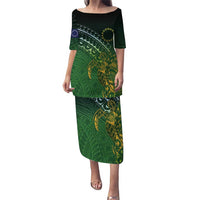 Cook Islands Rugby Kuki Avaiki Family Matching Puletasi and Hawaiian Shirt Tribal Turtle LT7 Mom's Dress Dark Green - Polynesian Pride