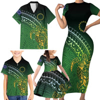 Cook Islands Rugby Kuki Avaiki Family Matching Short Sleeve Bodycon Dress and Hawaiian Shirt Tribal Turtle LT7 - Polynesian Pride