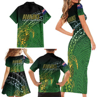 Cook Islands Rugby Kuki Avaiki Family Matching Short Sleeve Bodycon Dress and Hawaiian Shirt Tribal Turtle LT7 - Polynesian Pride
