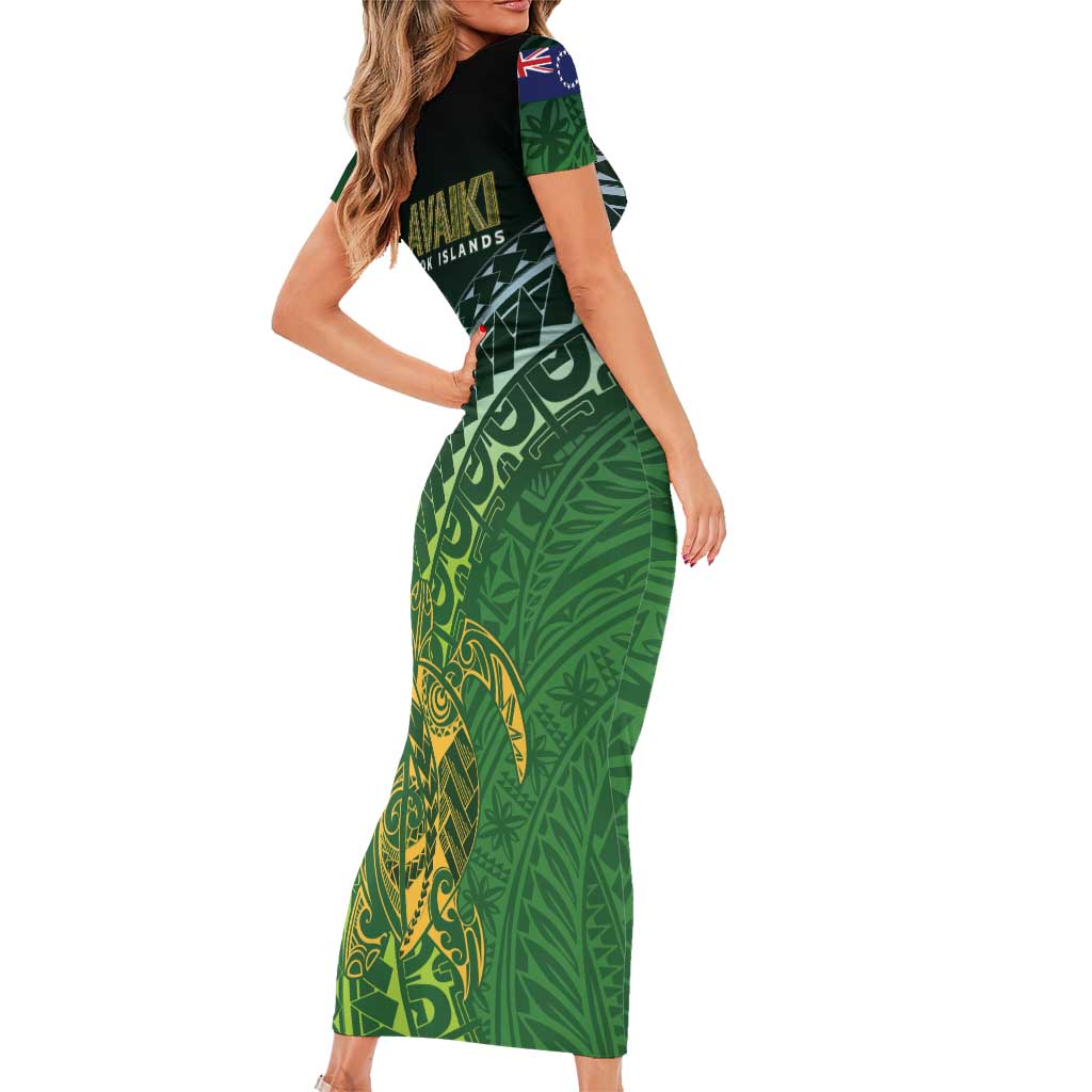 Cook Islands Rugby Kuki Avaiki Family Matching Short Sleeve Bodycon Dress and Hawaiian Shirt Tribal Turtle LT7 - Polynesian Pride