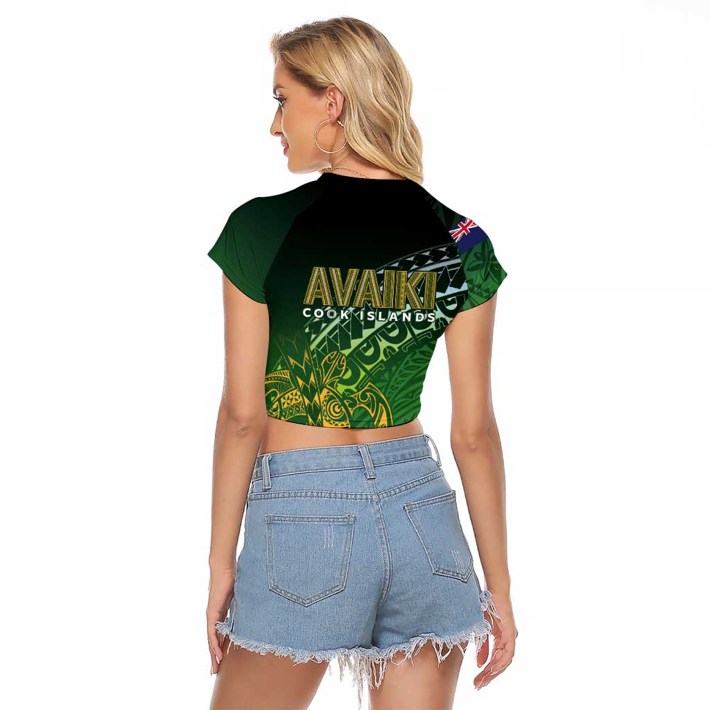 Cook Islands Rugby Kuki Avaiki Raglan Cropped T Shirt Tribal Turtle - Polynesian Pride
