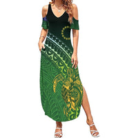 Cook Islands Rugby Kuki Avaiki Summer Maxi Dress Tribal Turtle LT7 Women Dark Green - Polynesian Pride