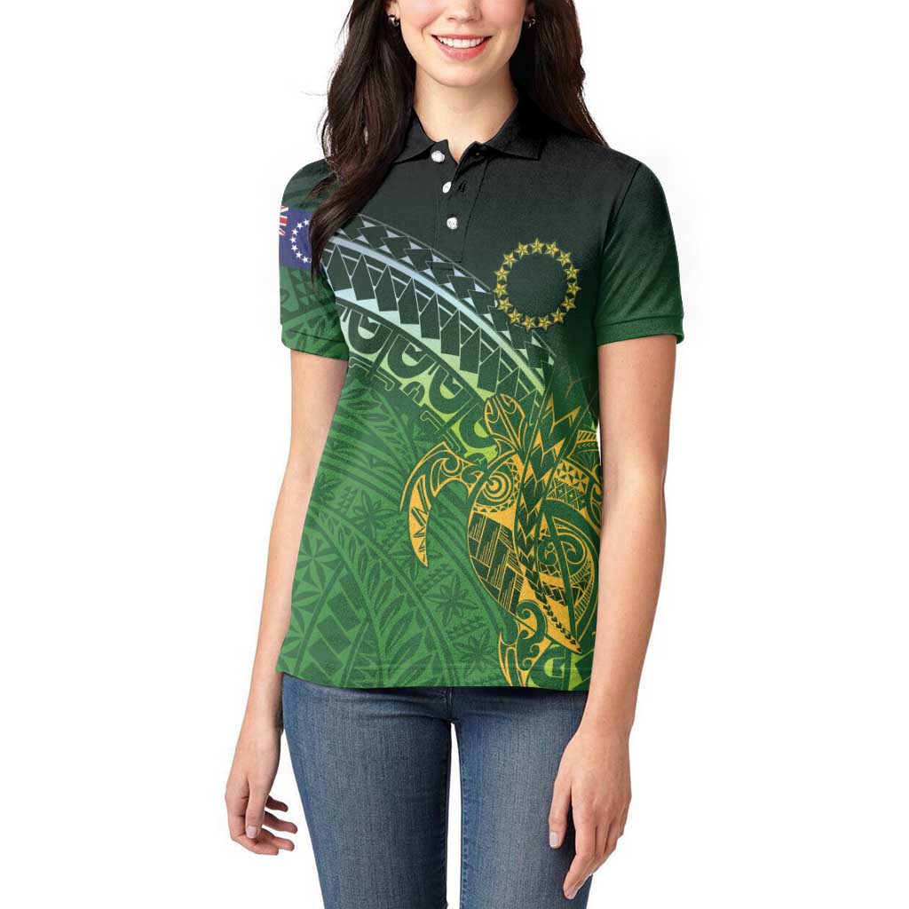 Cook Islands Rugby Kuki Avaiki Women Polo Shirt Tribal Turtle - Polynesian Pride