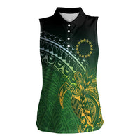 Cook Islands Rugby Kuki Avaiki Women Sleeveless Polo Shirt Tribal Turtle LT7 Female Dark Green - Polynesian Pride