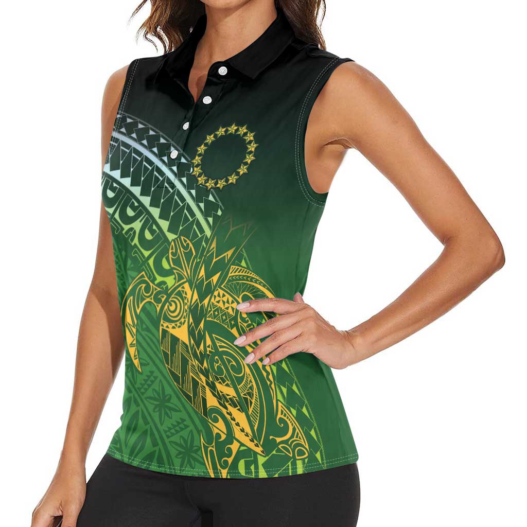 Cook Islands Rugby Kuki Avaiki Women Sleeveless Polo Shirt Tribal Turtle LT7 - Polynesian Pride
