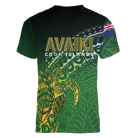Cook Islands Rugby Kuki Avaiki Women V-Neck T-Shirt Tribal Turtle - Polynesian Pride