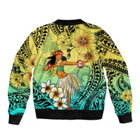 Honolulu Hawaii Bomber Jacket Ilima Plumeria with Hula Girl LT7 - Polynesian Pride