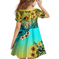 Honolulu Hawaii Kid Short Sleeve Dress Ilima Plumeria with Hula Girl LT7 - Polynesian Pride