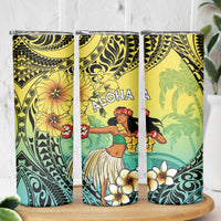 Honolulu Hawaii Skinny Tumbler Ilima Plumeria with Hula Girl LT7 - Polynesian Pride
