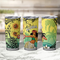 Honolulu Hawaii Tumbler Cup Ilima Plumeria with Hula Girl
