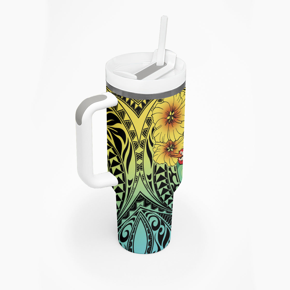 Honolulu Hawaii Tumbler With Handle Ilima Plumeria with Hula Girl