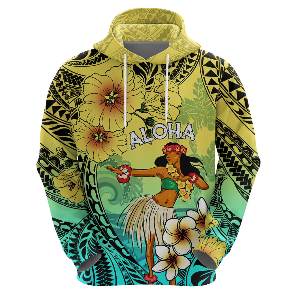 Honolulu Hawaii Zip Hoodie Ilima Plumeria with Hula Girl LT7 - Polynesian Pride