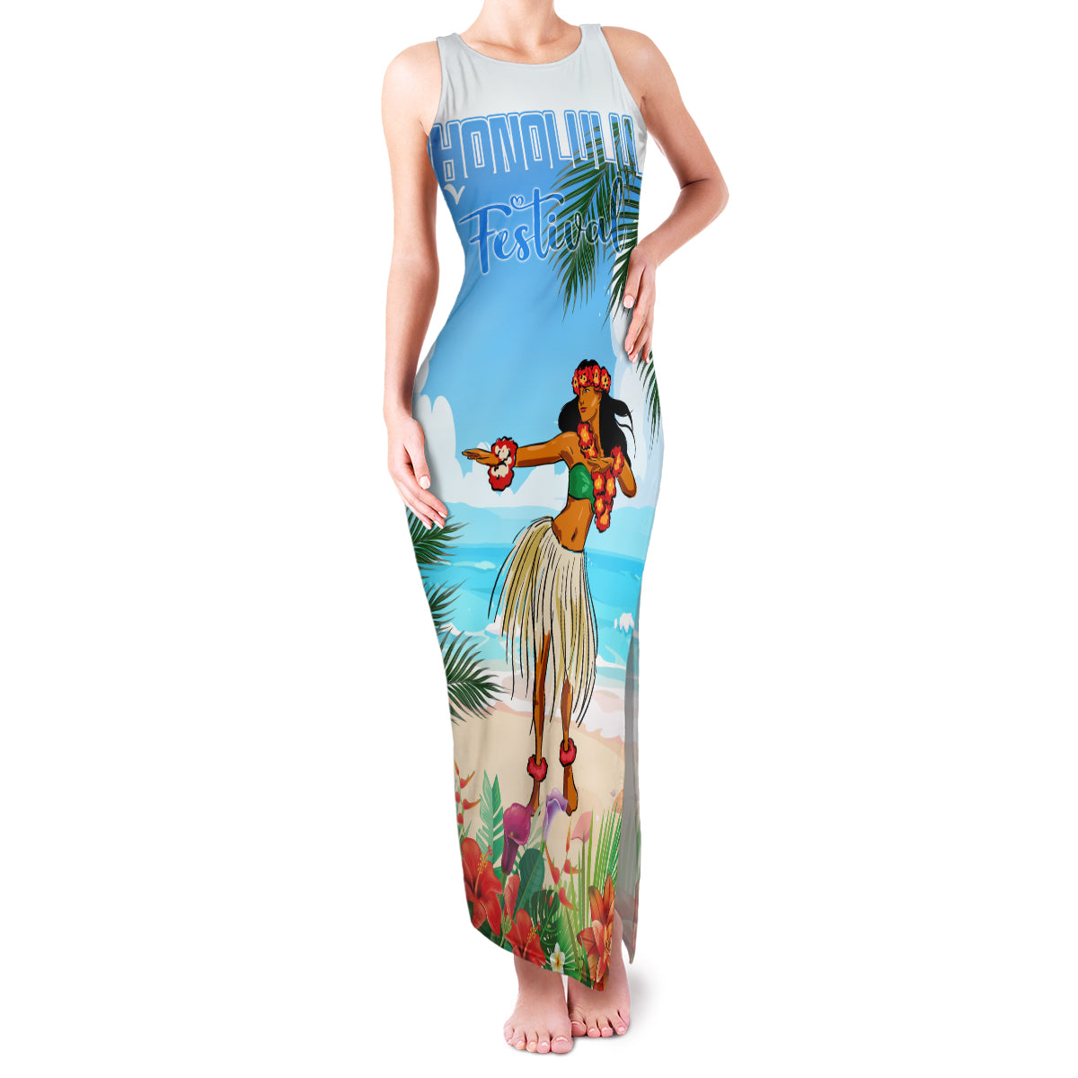 Personalised Hawaii Hula Girl Family Matching Tank Maxi Dress and Hawaiian Shirt Honolulu Festival LT7 Mom's Dress Art - Polynesian Pride