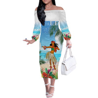 Personalised Hawaii Hula Girl Off The Shoulder Long Sleeve Dress Honolulu Festival LT7 Women Art - Polynesian Pride