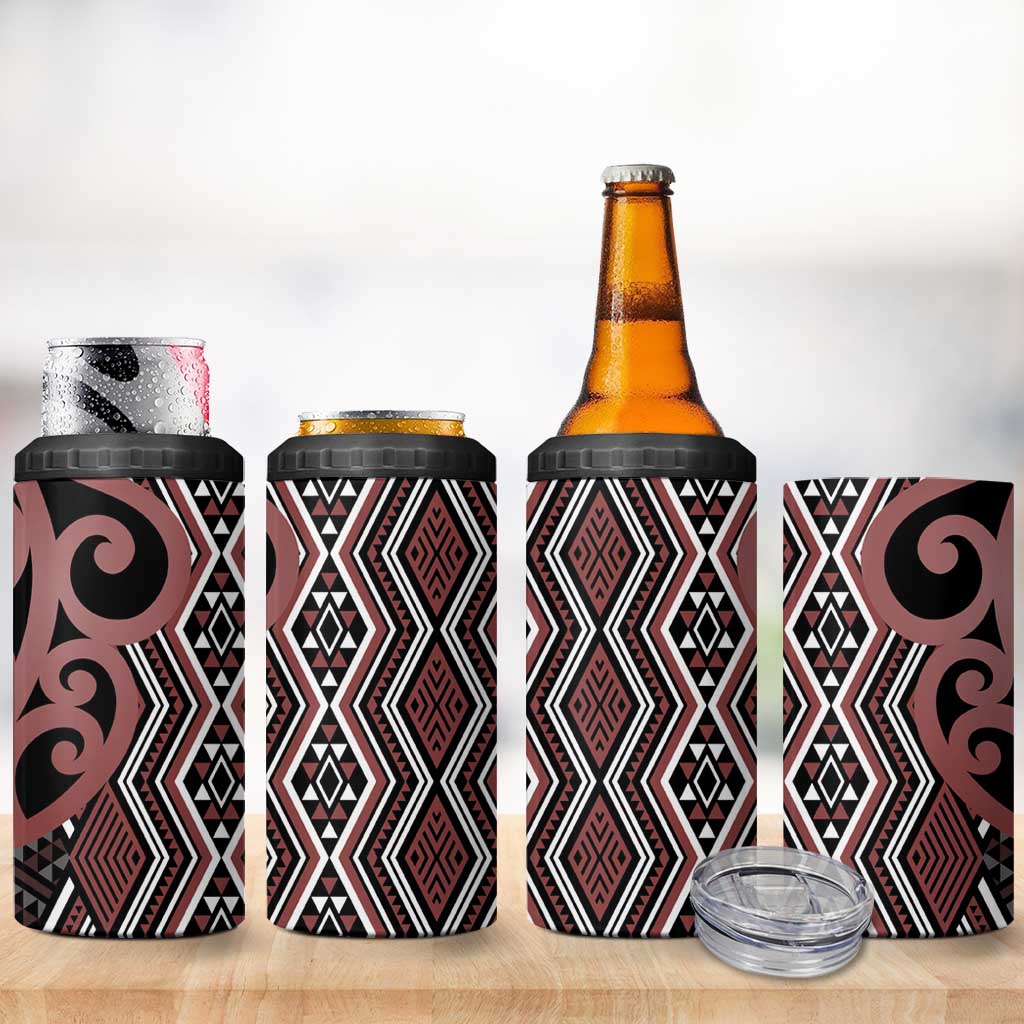 Maori Taniko Patterns 4 in 1 Can Cooler Tumbler Brown Patiki Motifs Mix Whakairo Ngaru LT7 - Polynesian Pride