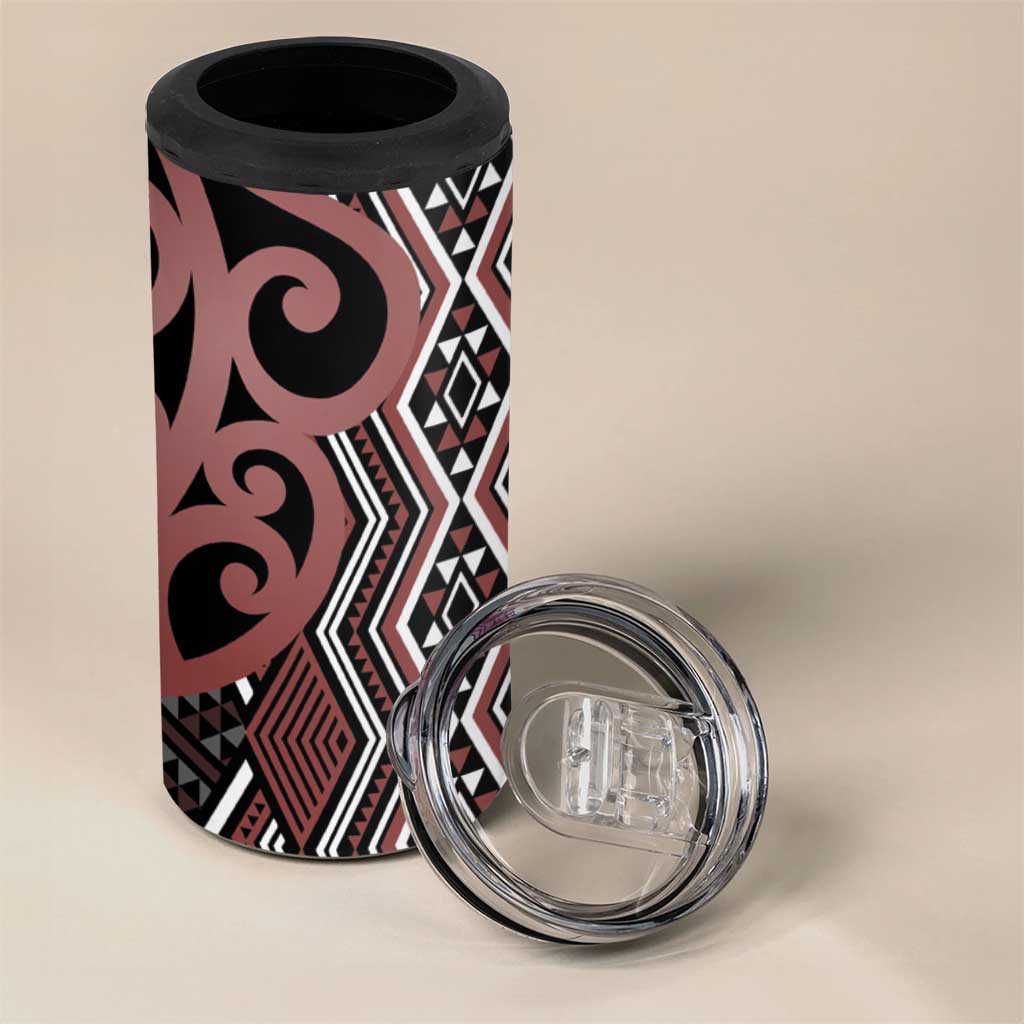 Maori Taniko Patterns 4 in 1 Can Cooler Tumbler Brown Patiki Motifs Mix Whakairo Ngaru LT7 - Polynesian Pride