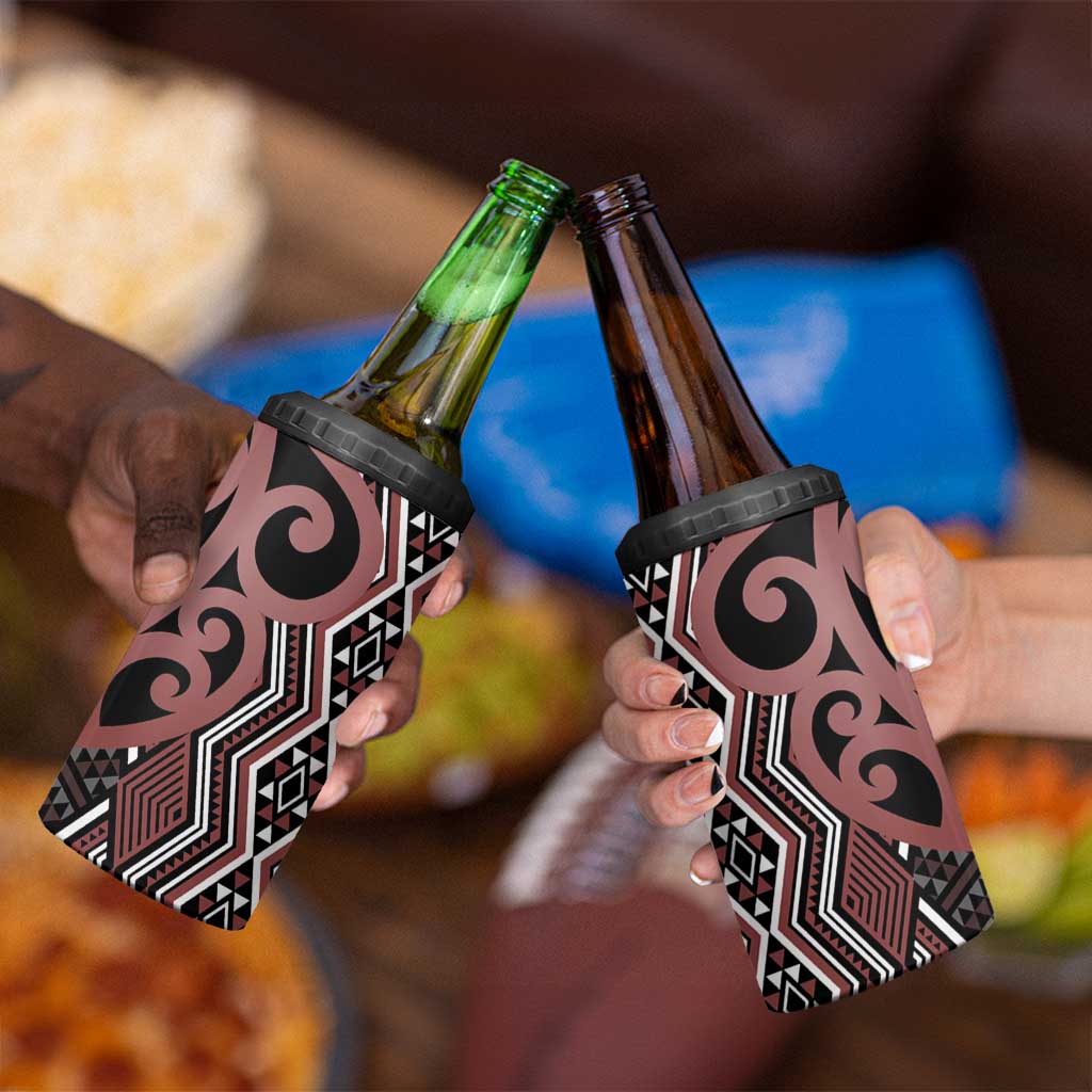 Maori Taniko Patterns 4 in 1 Can Cooler Tumbler Brown Patiki Motifs Mix Whakairo Ngaru LT7 - Polynesian Pride
