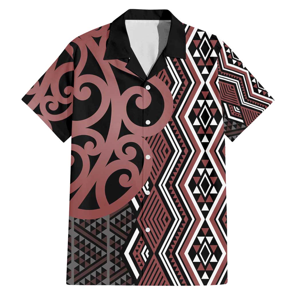 Maori Taniko Patterns Family Matching Mermaid Dress and Hawaiian Shirt Brown Patiki Motifs Mix Whakairo Ngaru LT7 Dad's Shirt - Short Sleeve Brown - Polynesian Pride