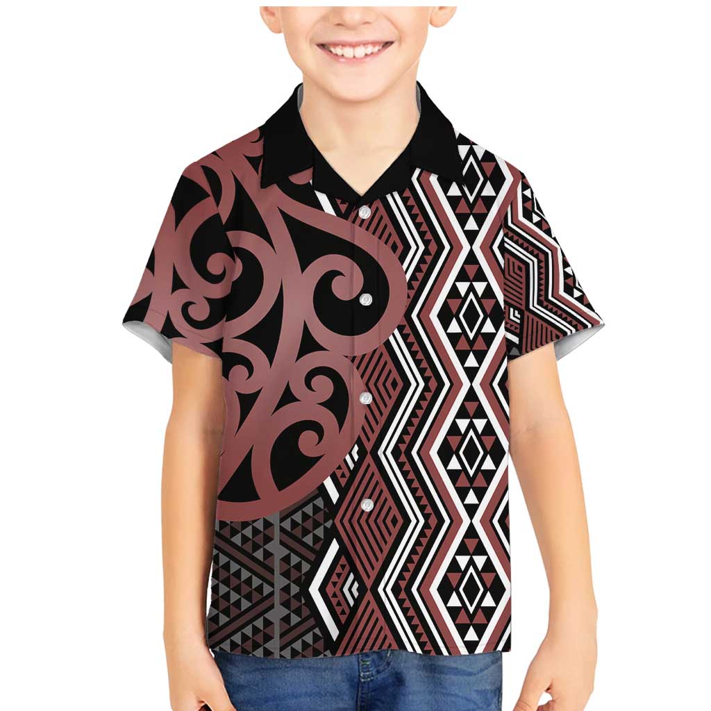 Maori Taniko Patterns Family Matching Mermaid Dress and Hawaiian Shirt Brown Patiki Motifs Mix Whakairo Ngaru LT7 Son's Shirt Brown - Polynesian Pride