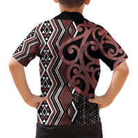 Maori Taniko Patterns Family Matching Off Shoulder Short Dress and Hawaiian Shirt Brown Patiki Motifs Mix Whakairo Ngaru LT7 - Polynesian Pride