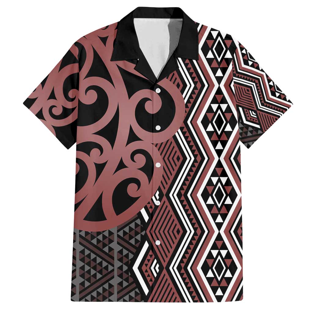 Maori Taniko Patterns Family Matching Off Shoulder Short Dress and Hawaiian Shirt Brown Patiki Motifs Mix Whakairo Ngaru LT7 Dad's Shirt - Short Sleeve Brown - Polynesian Pride