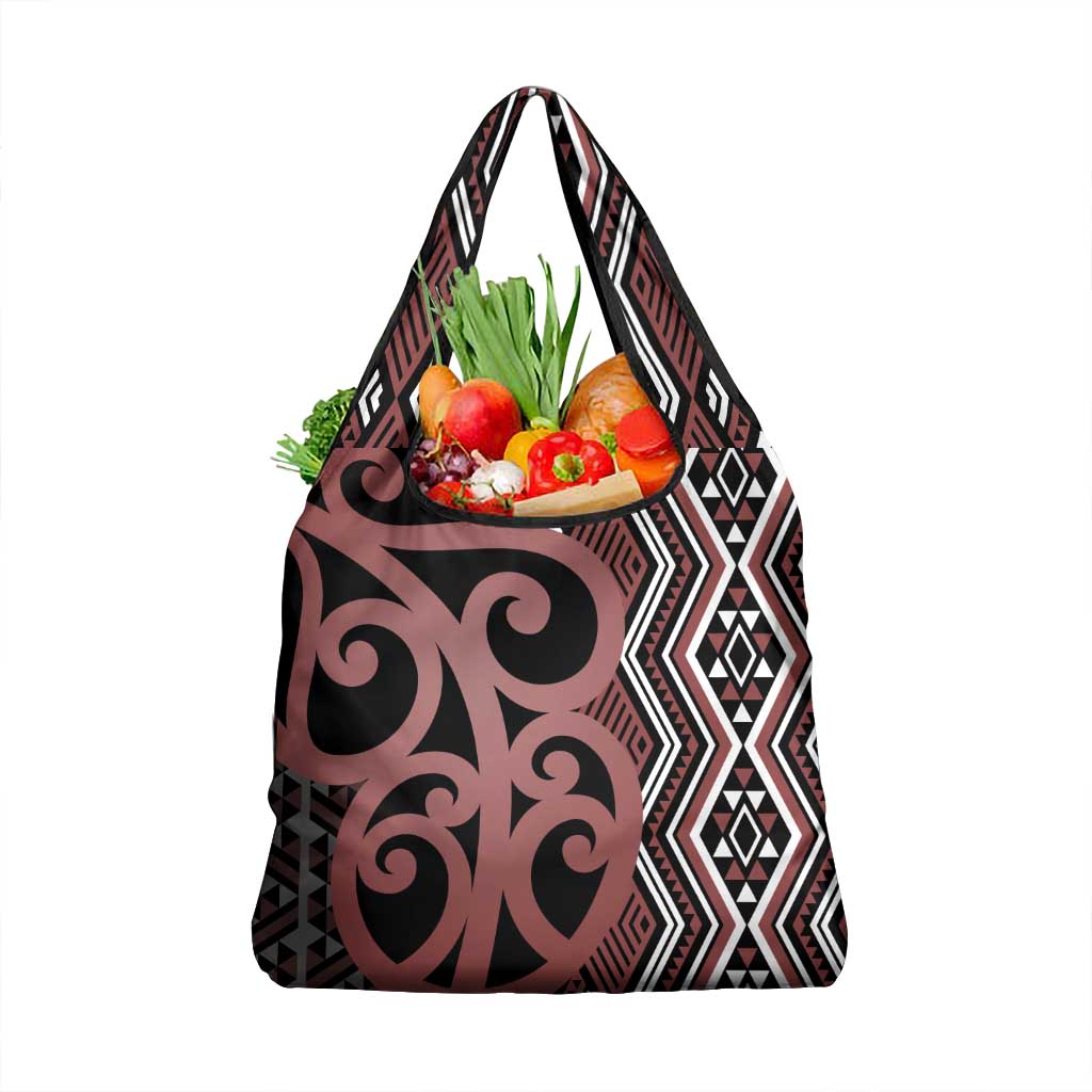 Maori Taniko Patterns Grocery Bag Brown Patiki Motifs Mix Whakairo Ngaru LT7 1-pack One Size Brown - Polynesian Pride