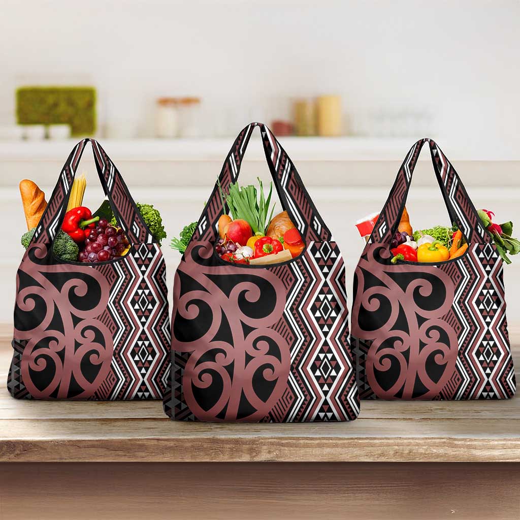 Maori Taniko Patterns Grocery Bag Brown Patiki Motifs Mix Whakairo Ngaru LT7 3-pack One Size Brown - Polynesian Pride