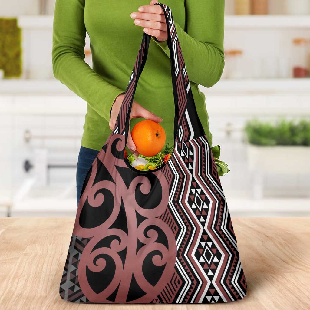 Maori Taniko Patterns Grocery Bag Brown Patiki Motifs Mix Whakairo Ngaru LT7 - Polynesian Pride